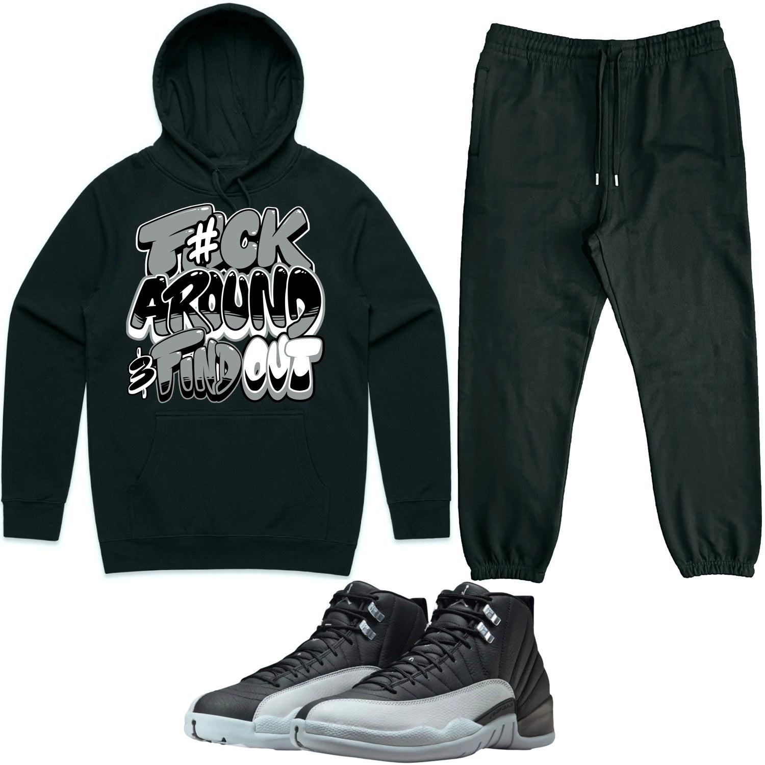 Wolf Grey 12s Sneaker Outfit Jordan 12 Baron Hoodie Jogger Sweat Suit F ck XGear101