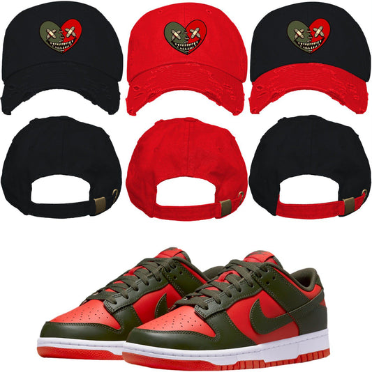 Mystic Red Cargo Dunks Dad Hats - Heart Baws
