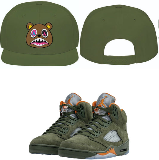 Olive 5s Snapback Hats - Jordan 5 Olive Snapbacks - Crazy Baws