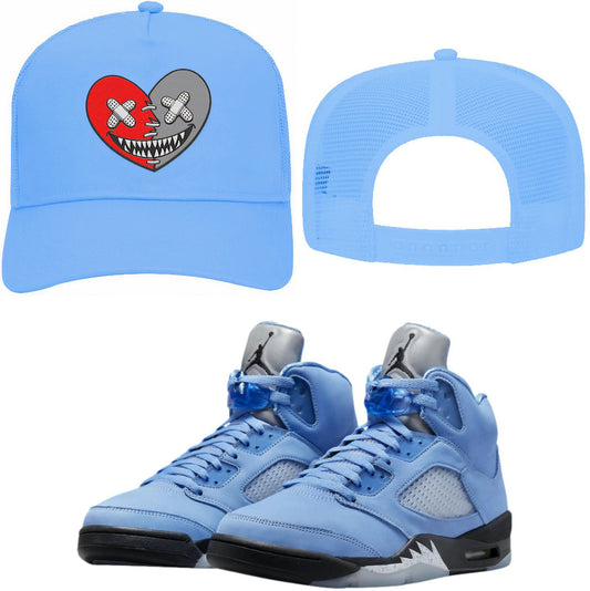 UNC 5s Trucker Hats - Jordan 5 University Blue Hats - Heart Baws