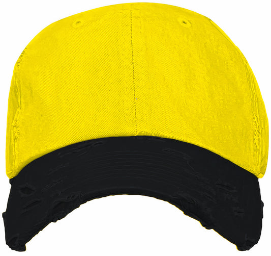 Blank Distressed Dad Hat Baseball Cap - 2T Yellow/Black