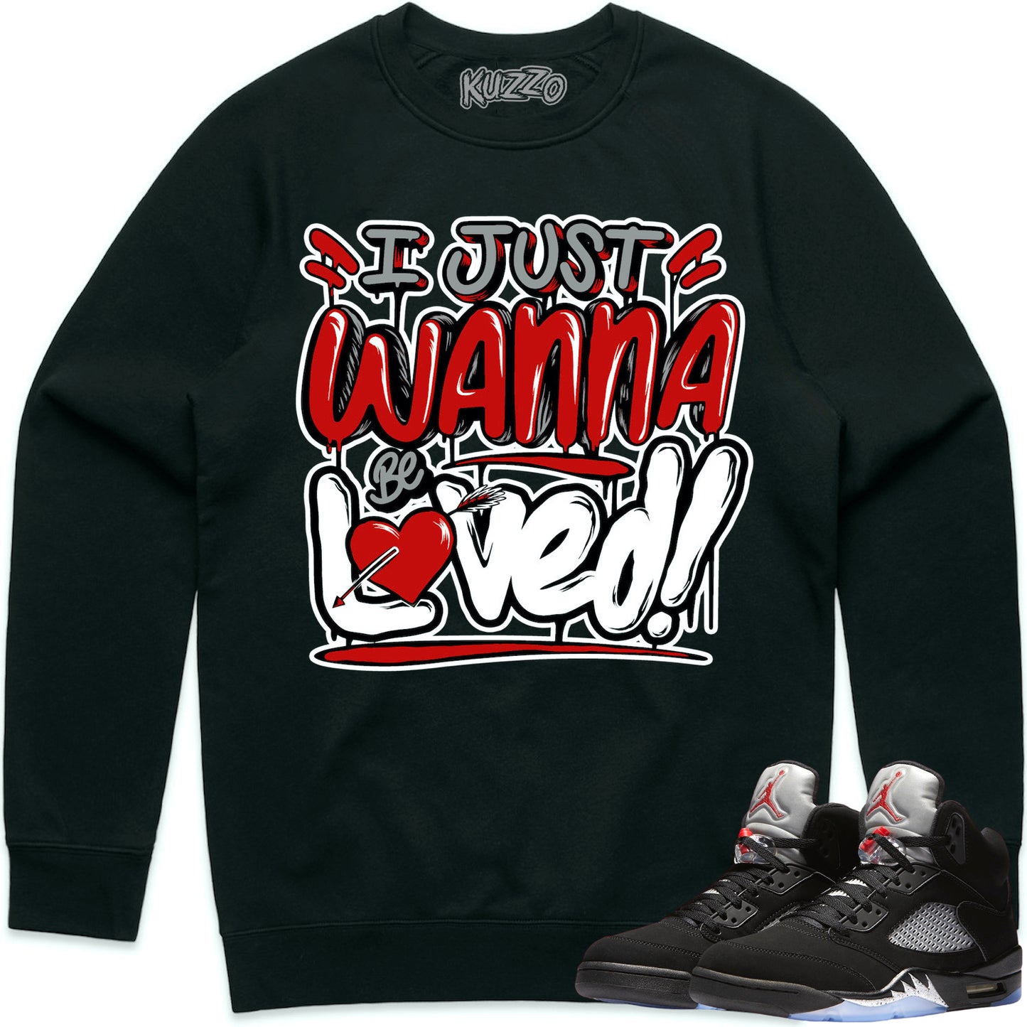 Black Metallic 5s Sweater to Match - Jordan 5 Sneaker Tees - Loved