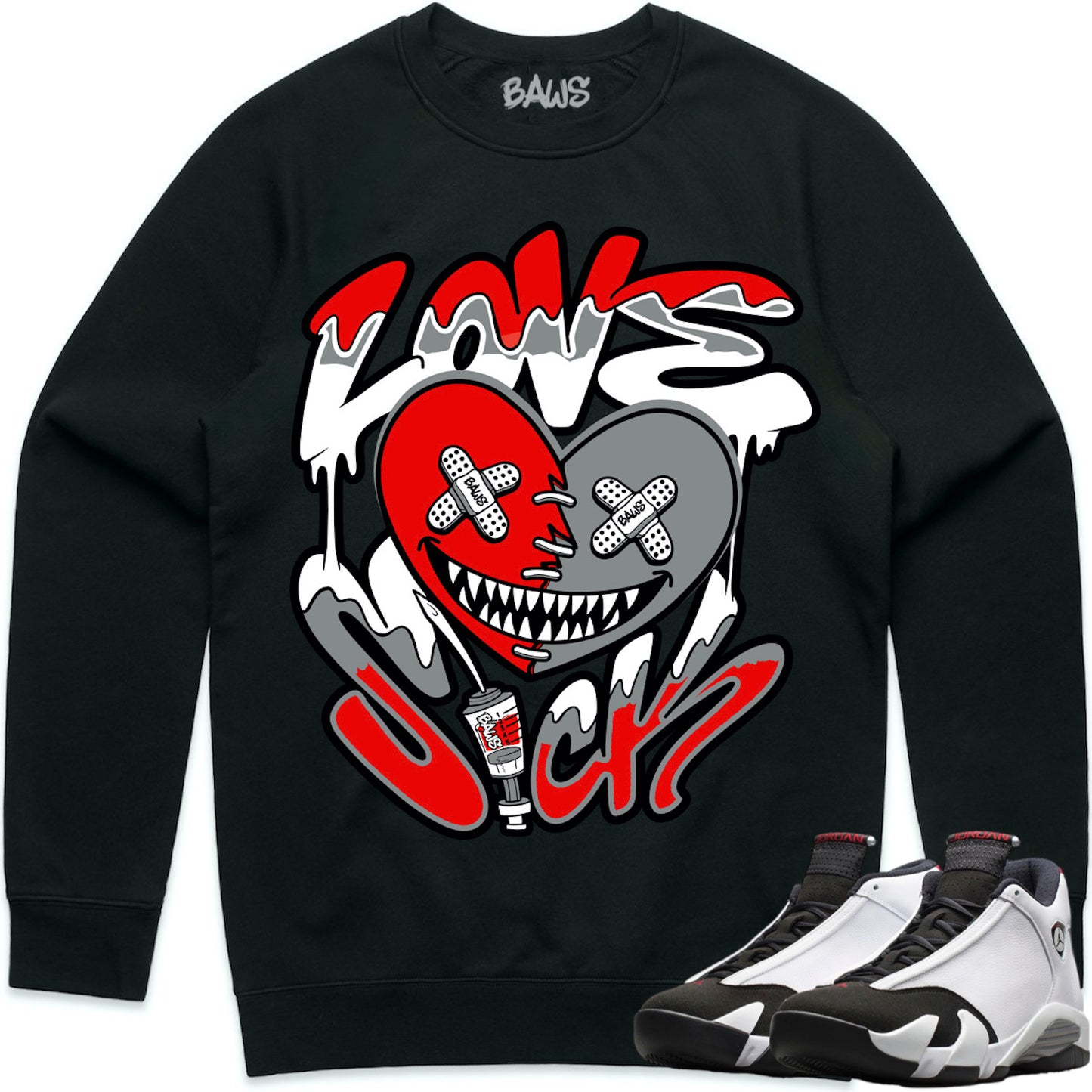 Black Toe 14s Sweater to Match - Jordan 14 Sneaker Tees - Love Sick Baws