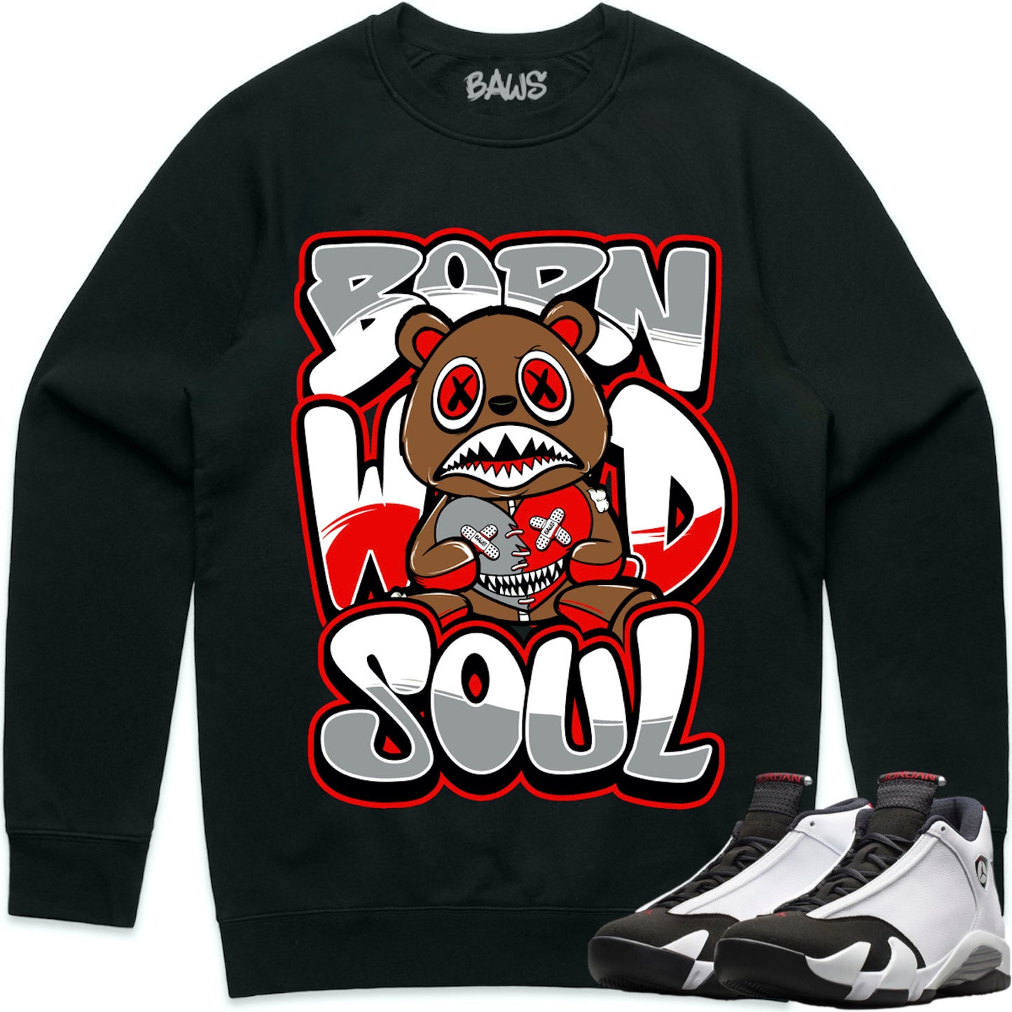 Black Toe 14s Sweater to Match - Jordan 14 Sneaker Tees - Born Wild Baws