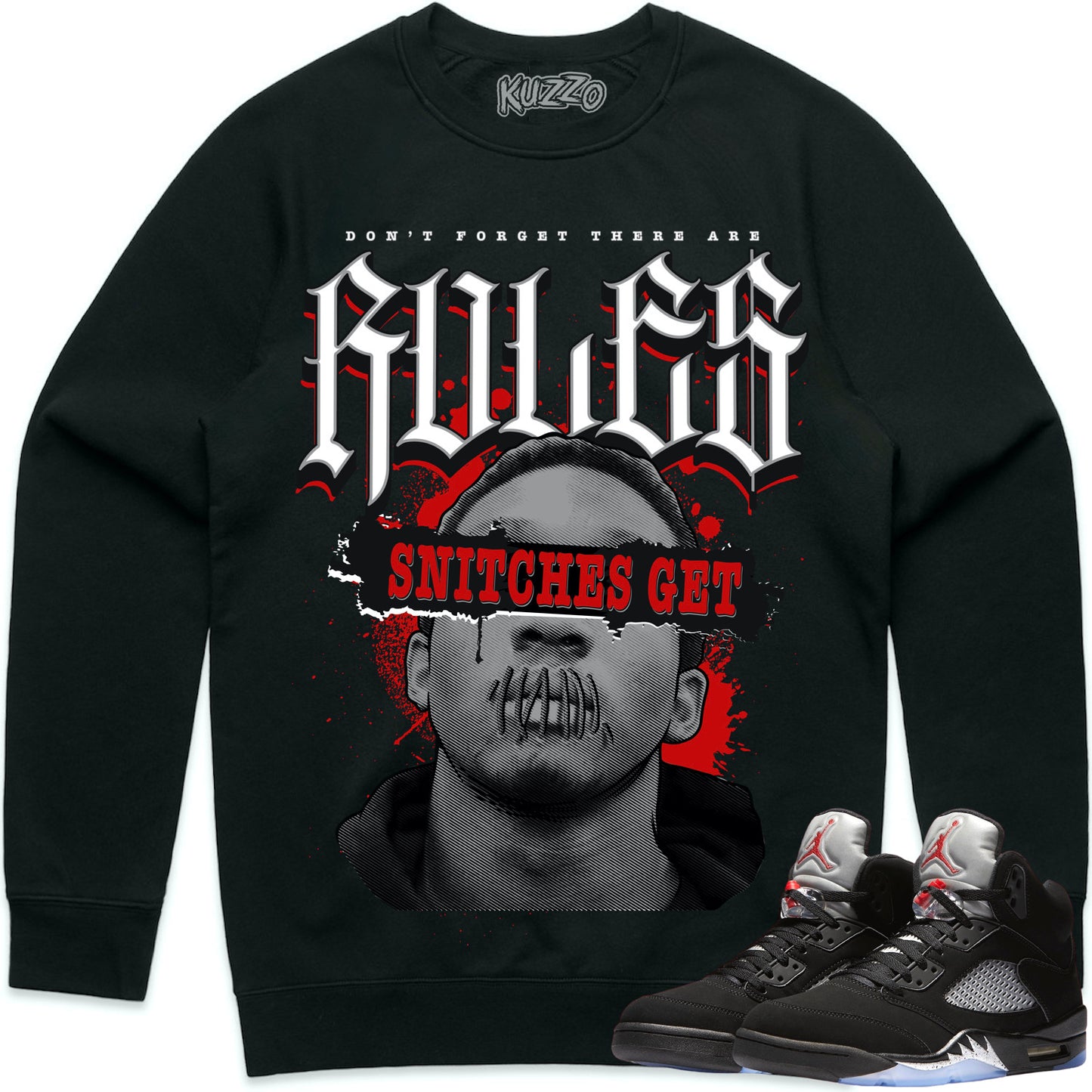 Black Metallic 5s Sweater to Match - Jordan 5 Sneaker Tees - Stitches