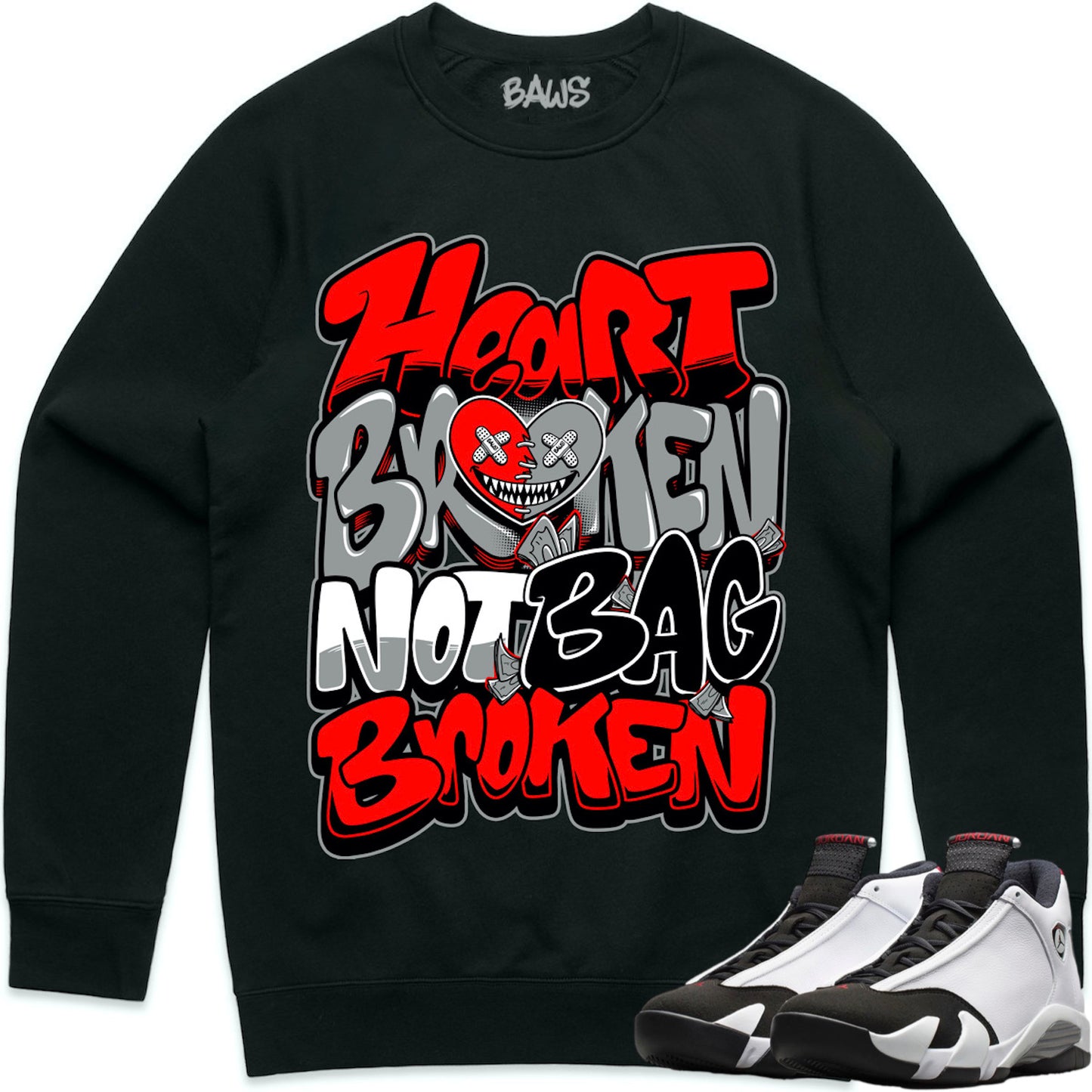 Black Toe 14s Sweater to Match - Jordan 14 Sneaker Tees - Heart Broken Baws