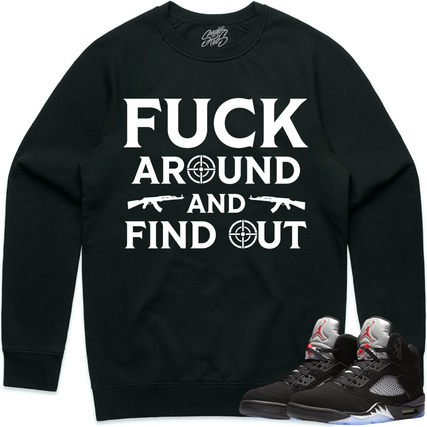 Black Metallic 5s Sweater to Match - Jordan 5 Sneaker Tees - FAK47