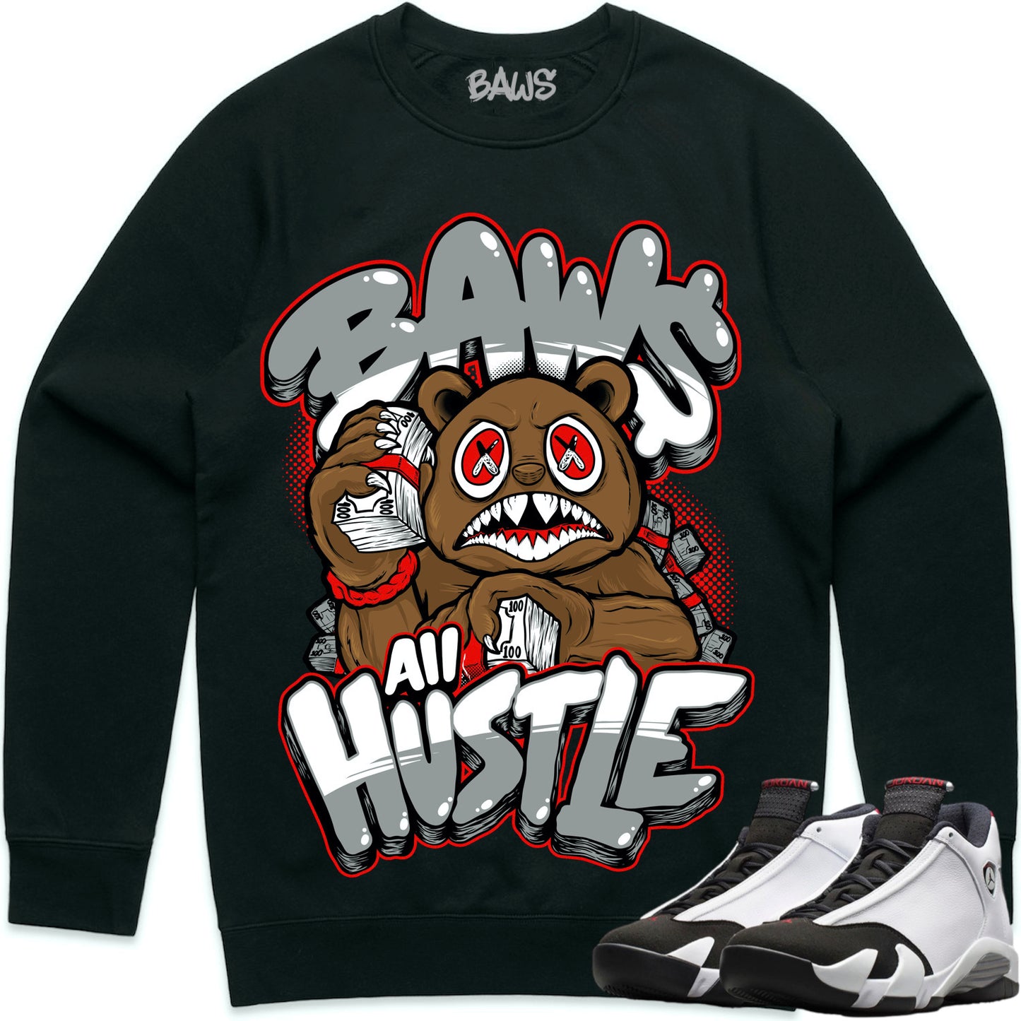 Black Toe 14s Sweater to Match - Jordan 14 Sneaker Tees - Hustle Baws