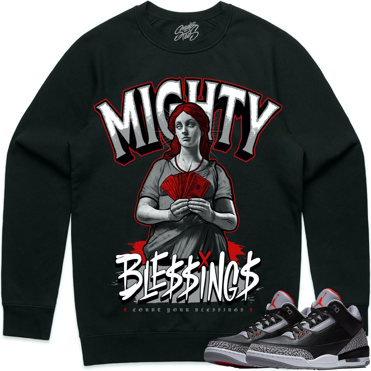 Black Cement 3s Sweater to Match - Jordan 3 Sneaker Tees - Blessings