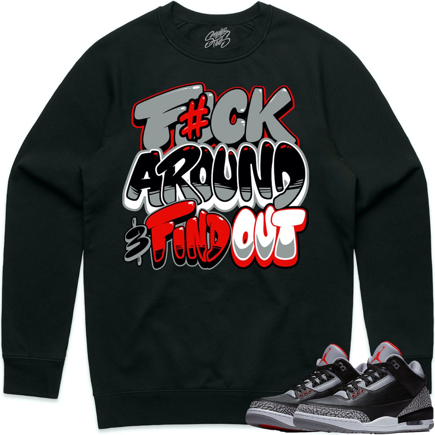 Black Cement 3s Sweater to Match - Jordan 3 Sneaker Tees - Red F#ck