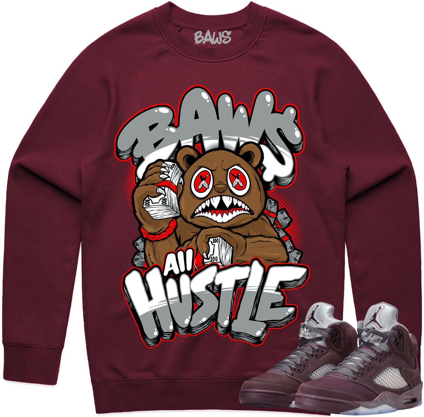 Burgundy 5s Sweater to Match - Jordan 5 Sweatshirt - Hustle Baws