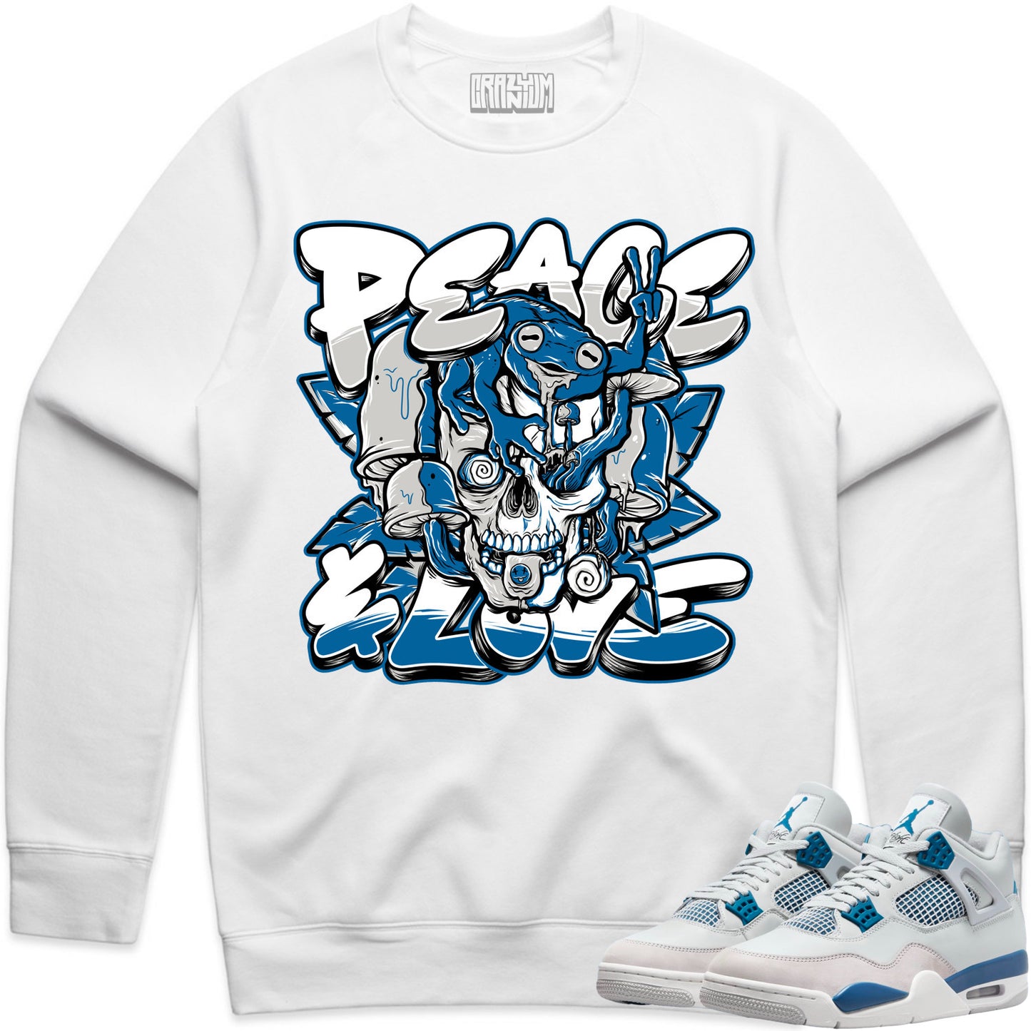 Military Blue 4s Sweater to Match - Jordan 4 Matching Sweatshirt - Peace Love