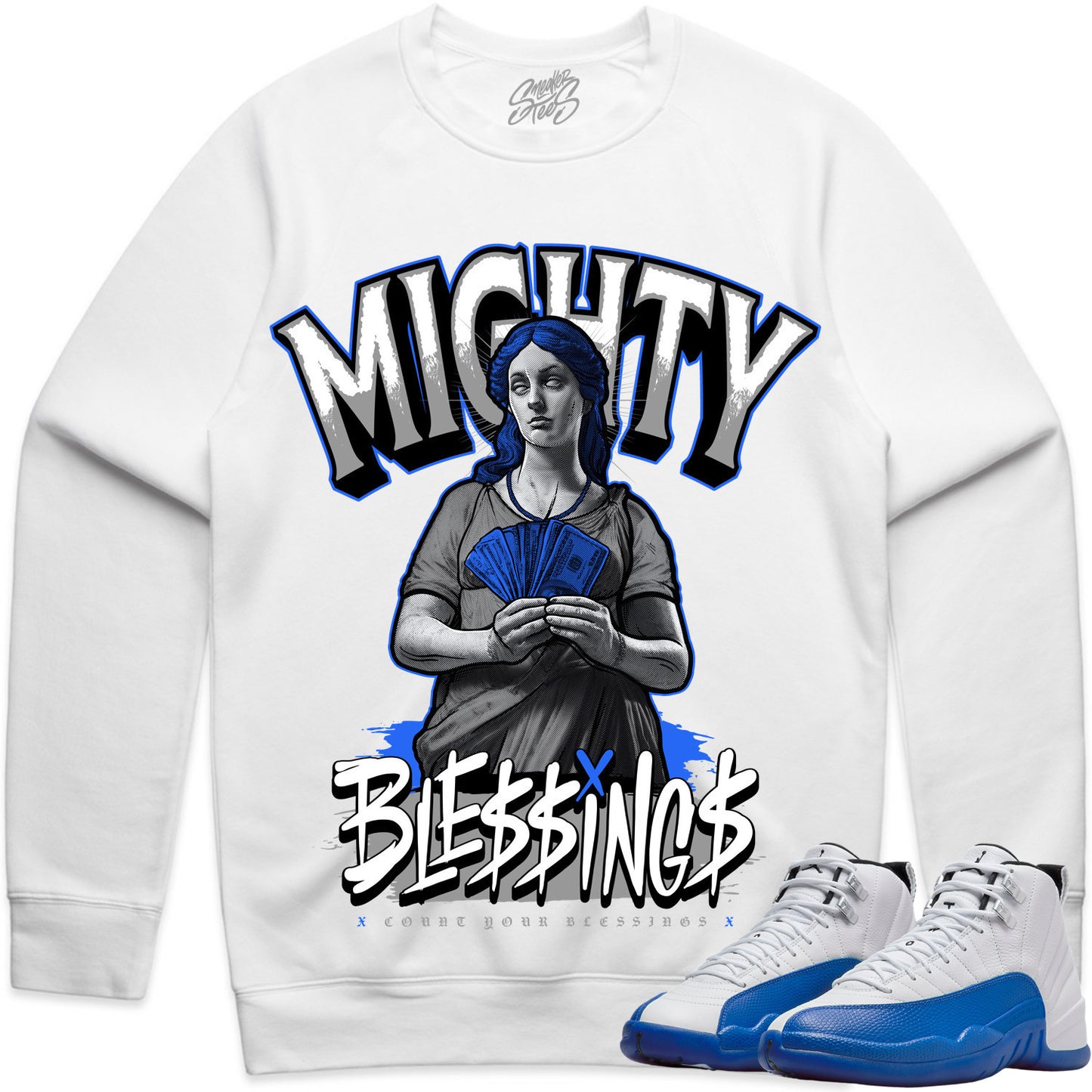 Blueberry 12s Sweater to Match - Jordan 12 Sneaker Tees - Blessings