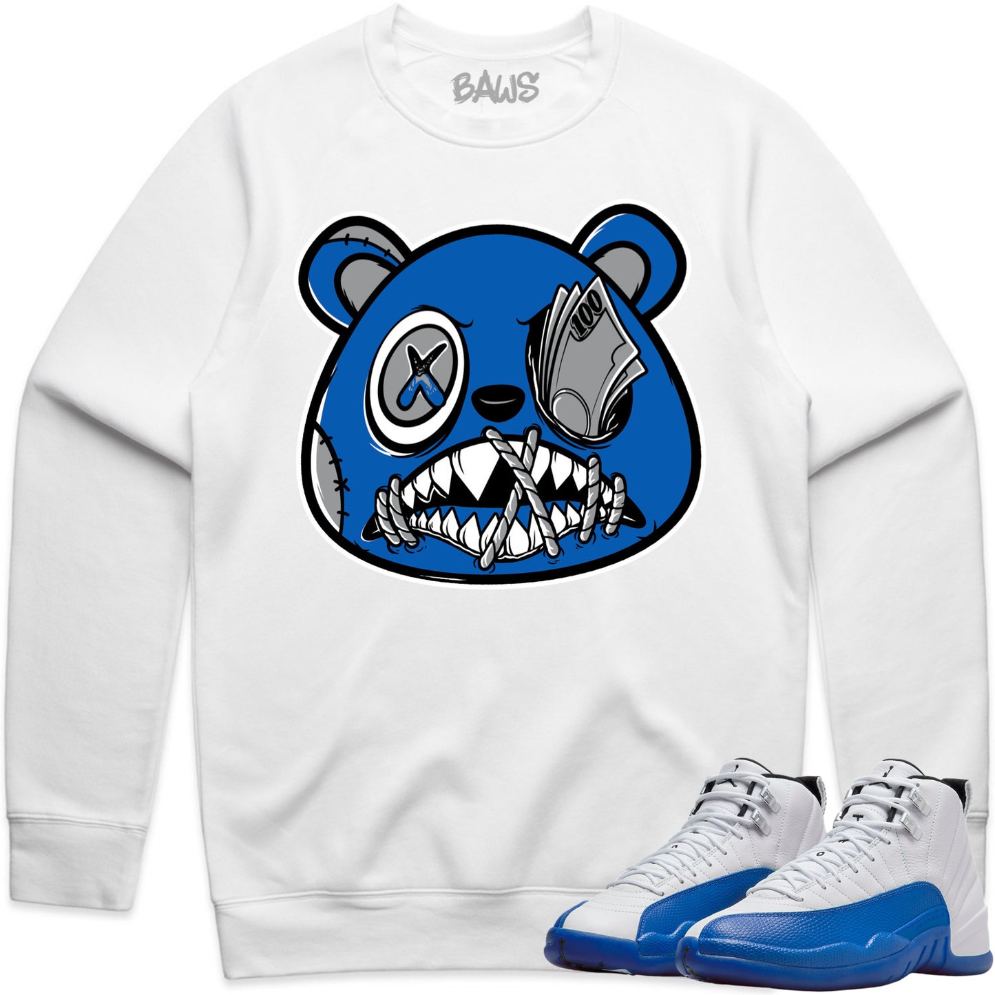 Blueberry 12s Sweater to Match - Jordan 12 Sneaker Tees - Money Talks Baws