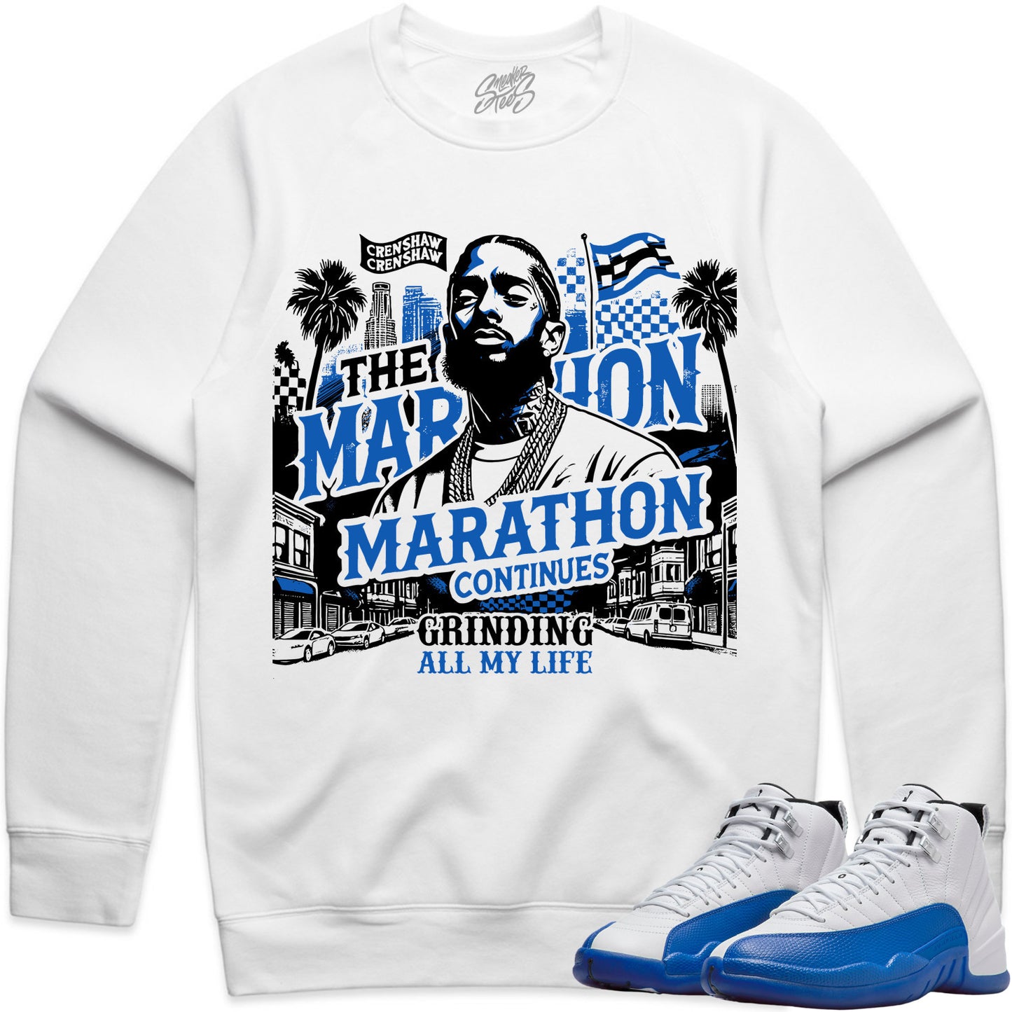 Blueberry 12s Sweater to Match - Jordan 12 Sneaker Tees - Grinding