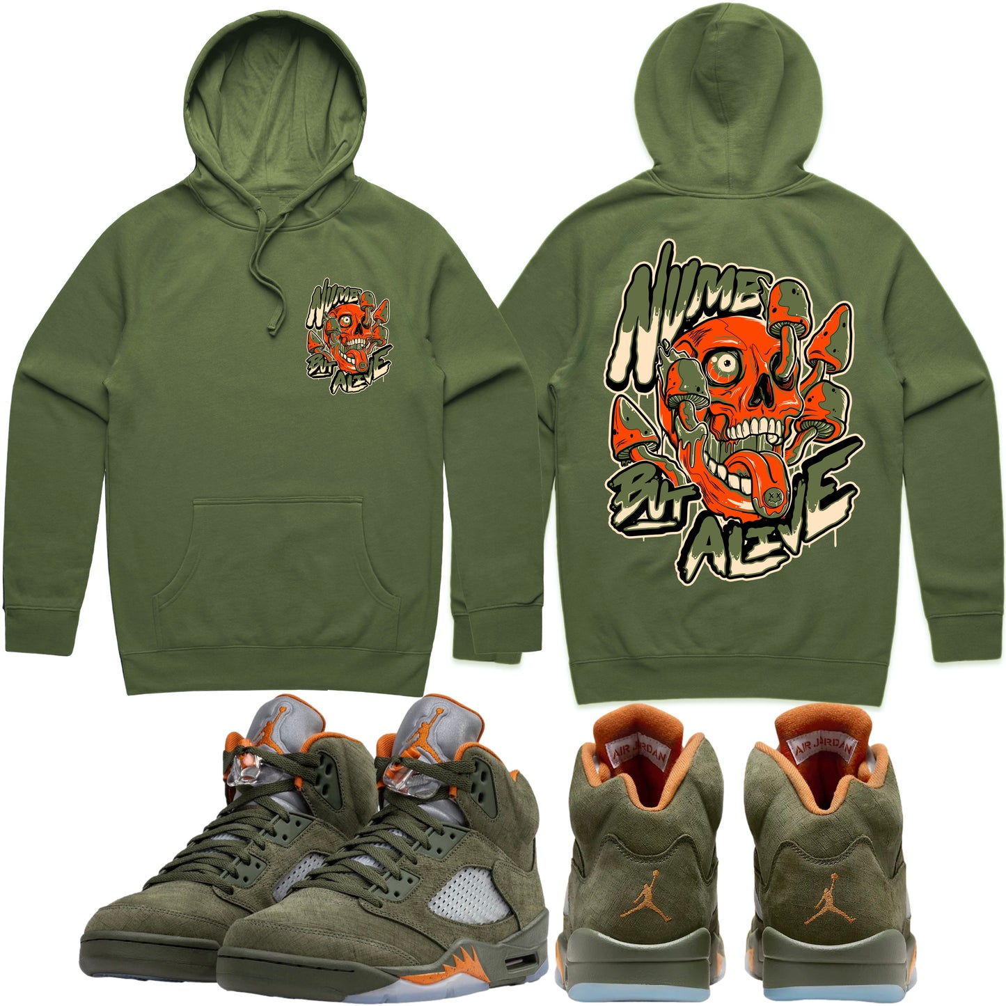 Olive 5s Hoodie to Match - Jordan 5 Matching Hoodie - Numb Alive