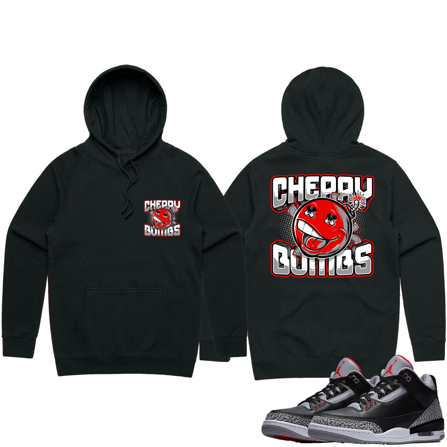 Black Cement 3s Hoodie to Match - Jordan 3 Sneaker Tees - Cherry Bombs