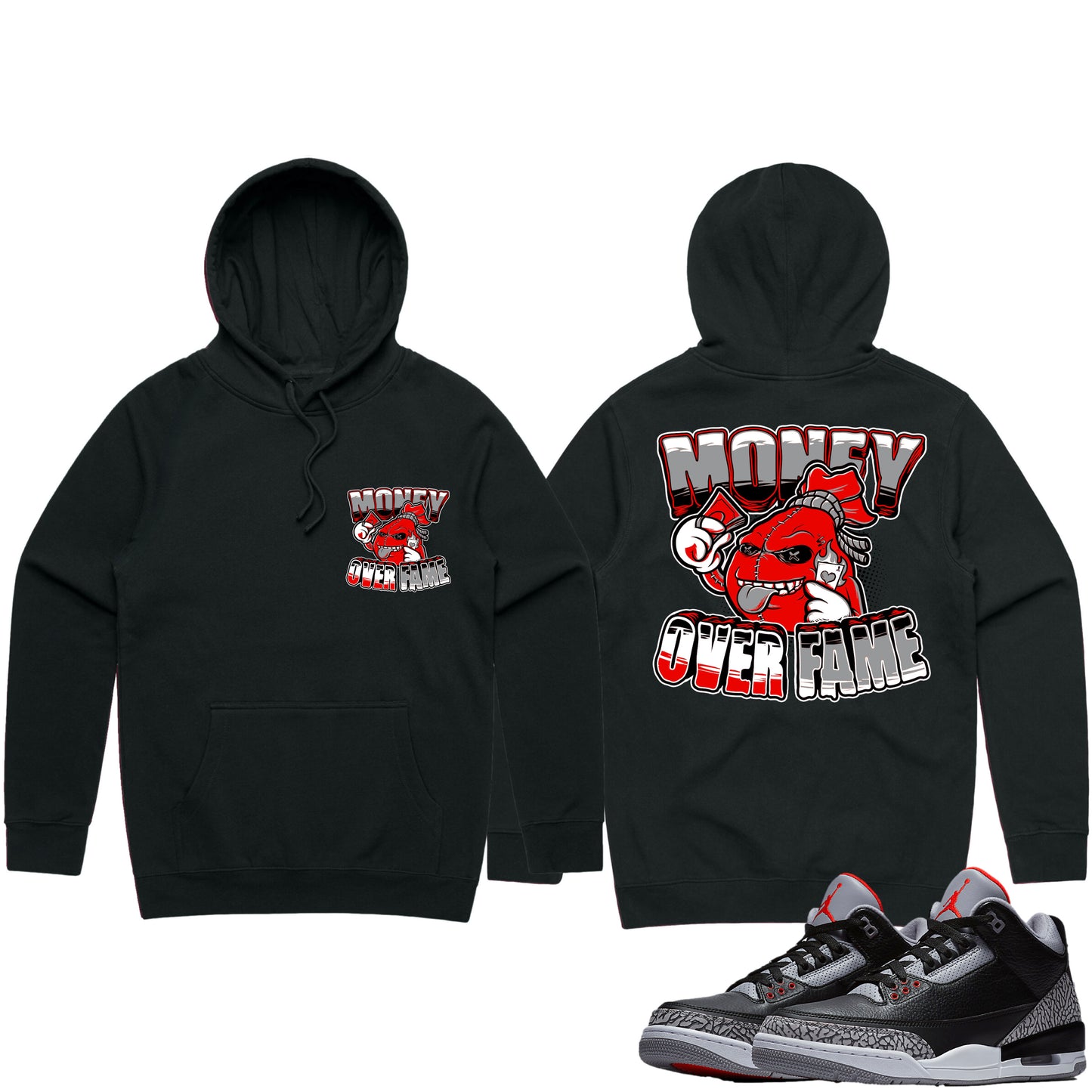 Black Cement 3s Hoodie to Match - Jordan 3 Sneaker Tees - Money Fame