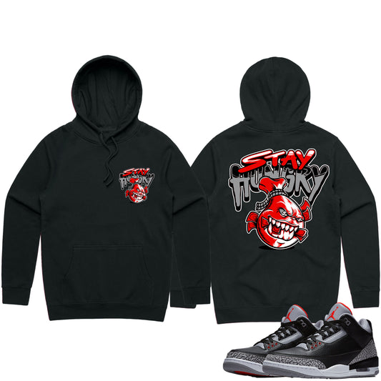 Black Cement 3s Hoodie to Match - Jordan 3 Sneaker Tees - Stay Hungry