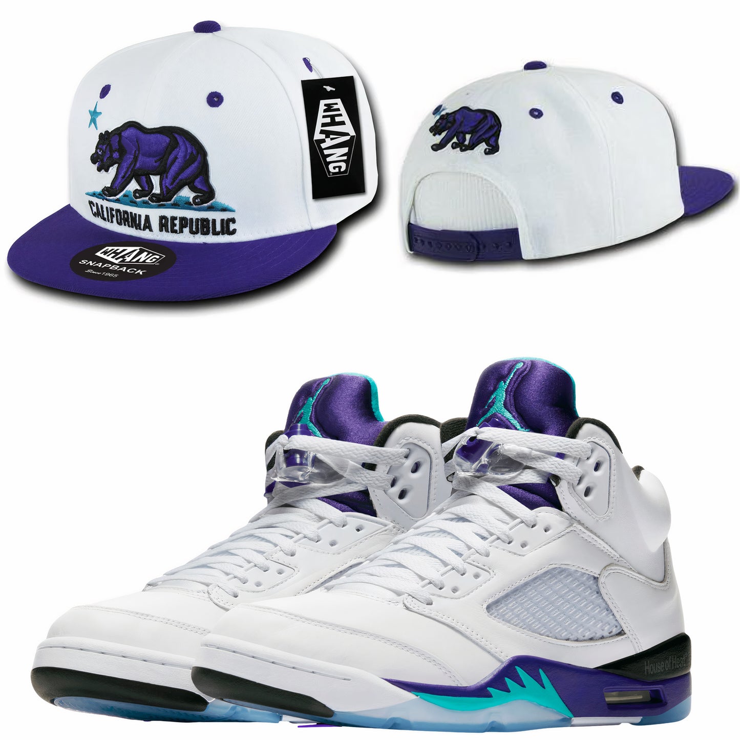 Grape 5s Snapback Hat - Jordan 5 Hat to Match - Cali Bear