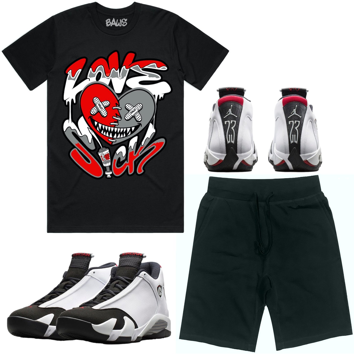 Black Toe 14s Sneaker Outfit - Shirt and Shorts - Love Sick Baws