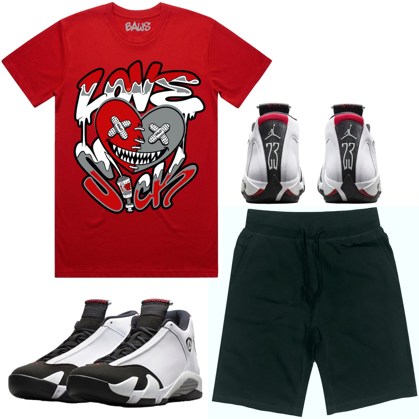 Black Toe 14s Sneaker Outfit - Shirt and Shorts - Love Sick Baws