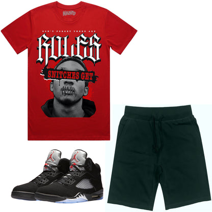 Jordan Black Metallic 5s Sneaker Outfit - Shirt and Shorts - Snitches Stitches