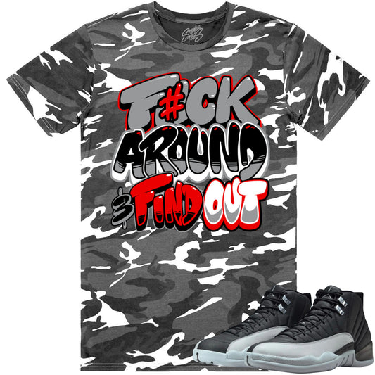 Wolf Grey 12s Shirt to Match - Jordan 12 Camo Sneaker Tees - F#ck