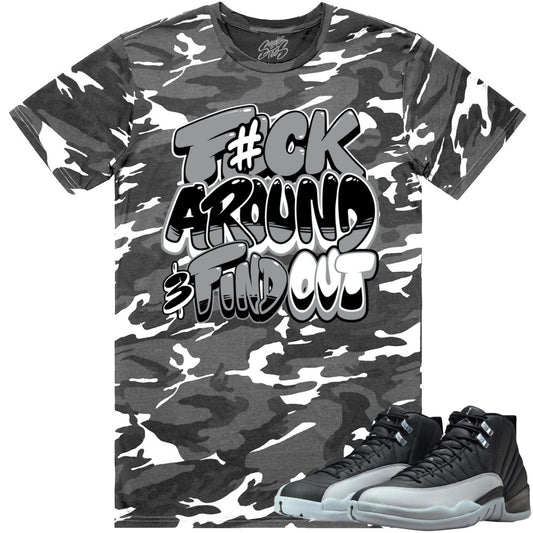 Wolf Grey 12s Shirt to Match - Jordan 12 Camo Sneaker Tees - F#ck