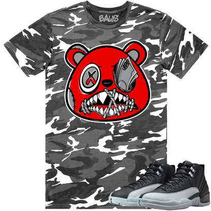 Wolf Grey 12s Shirt to Match - Jordan 12 Camo Sneaker Tees - Money Talks Baws