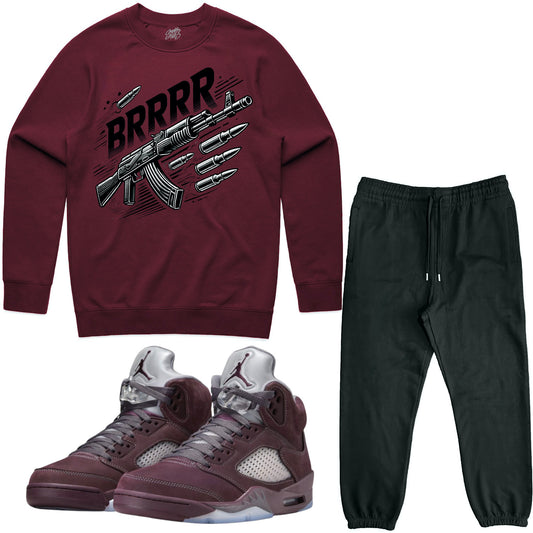 Burgundy 5s Sneaker Outfit - Sweater & Jogger Sweat Suit - Brrr