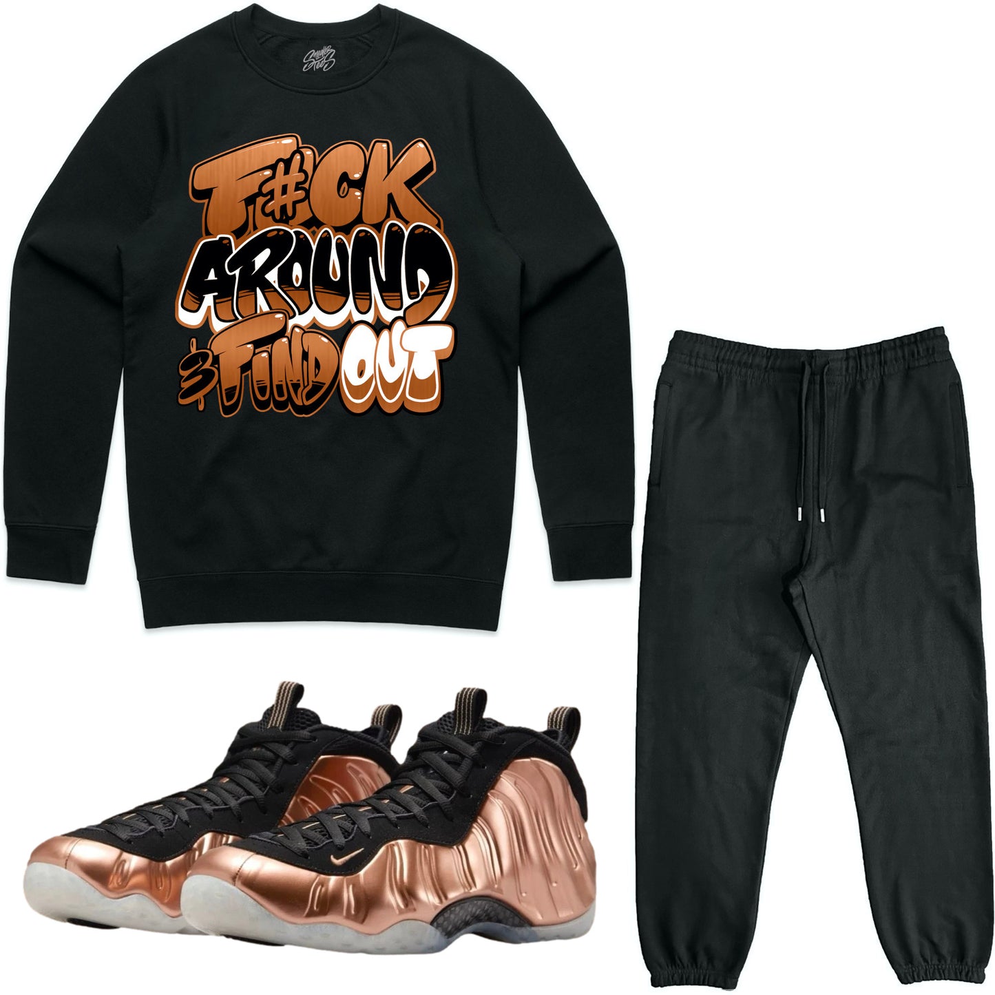 Copper Foamposites Sneaker Outfit - Sweater & Jogger Sweat Suit - F#ck