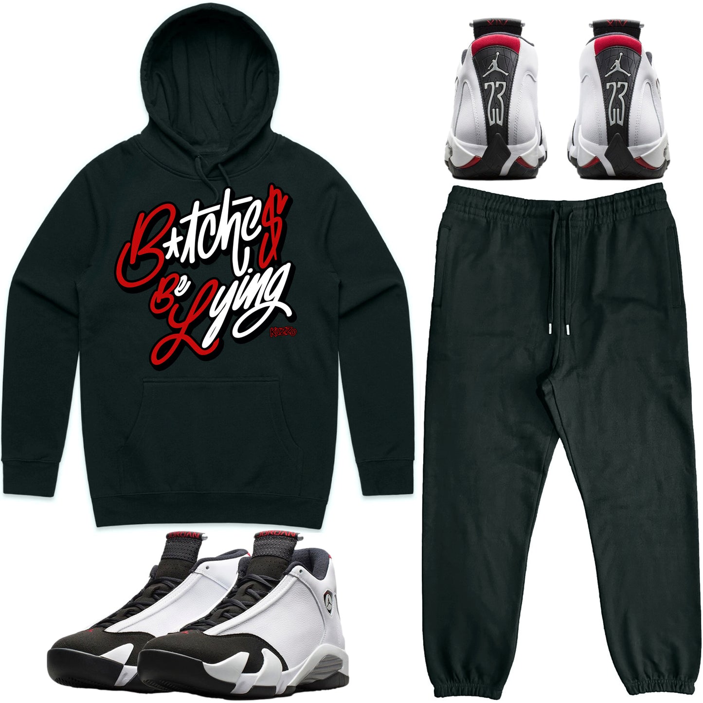 Black Toe 14s Sneaker Outfit - Hoodie & Jogger Sweat Suit - BBL