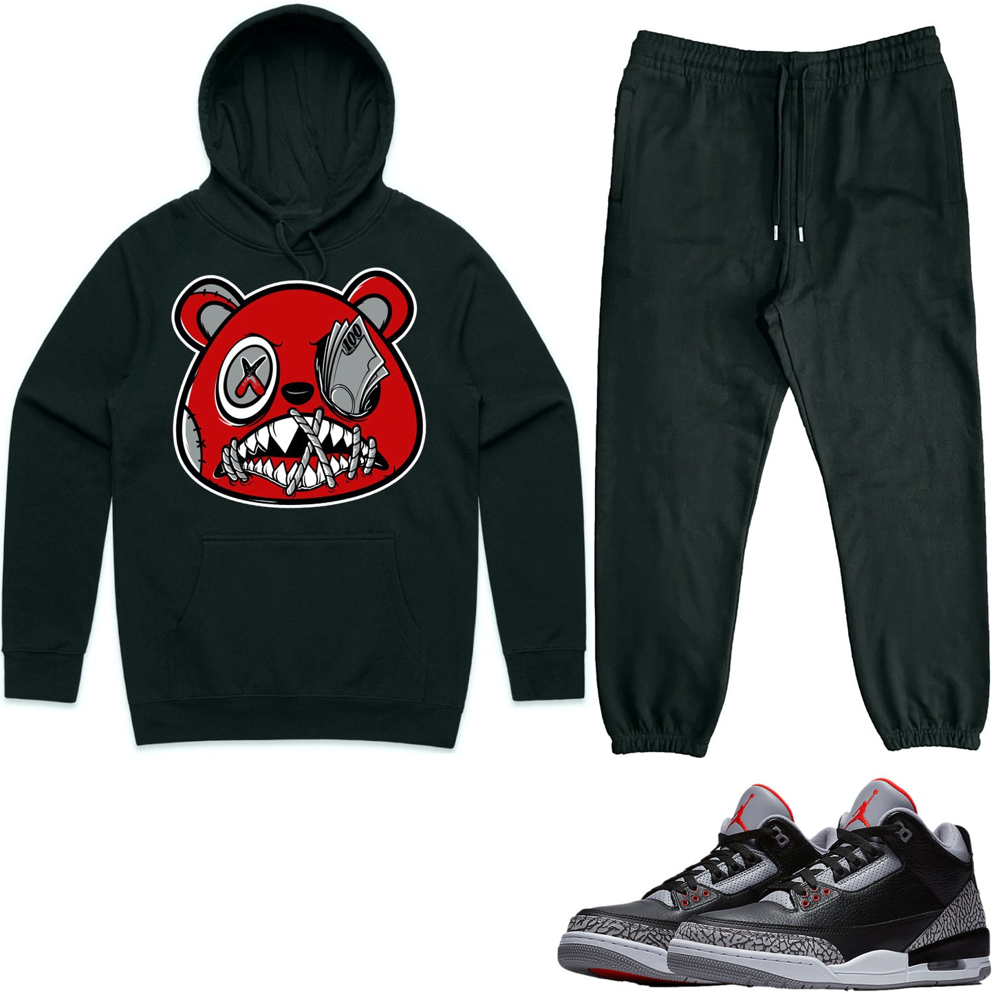 Jordan Black Cement 3s Sneaker Outfit - Hoodie & Jogger Sweat Suit - Money Talks Baws