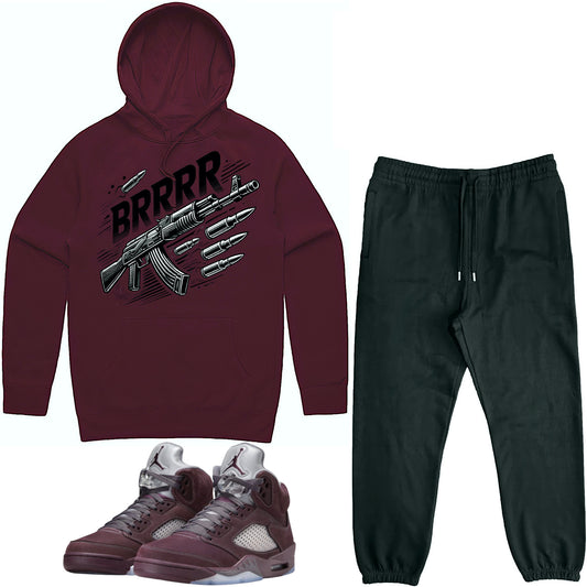 Burgundy 5s Sneaker Outfit - Hoodie & Jogger Sweat Suit - Brrr