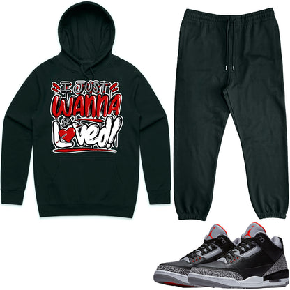 Jordan Black Cement 3s Sneaker Outfit - Hoodie & Jogger Sweat Suit - Loved