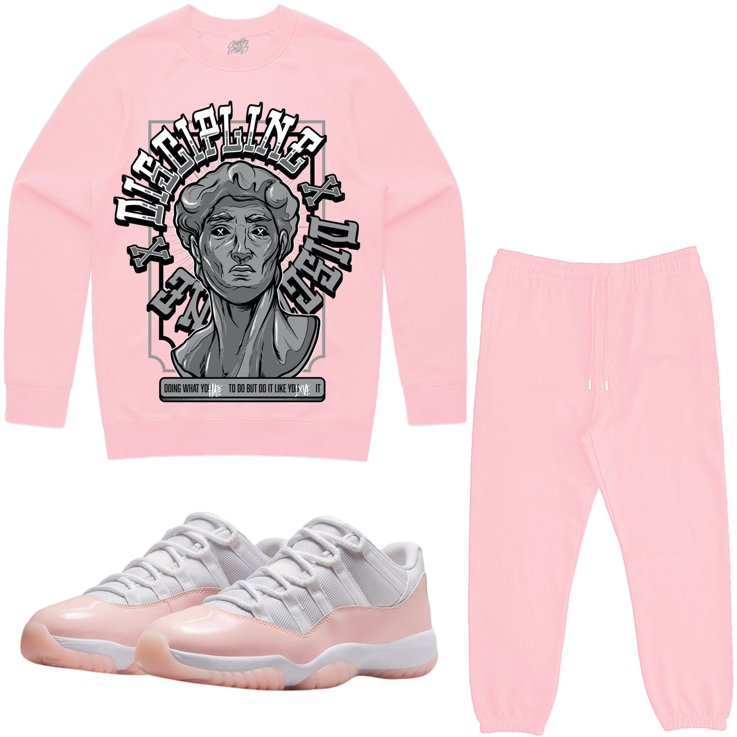 Legend Pink Low 11s Sneaker Outfit - Sweater & Jogger Sweat Suit - Discipline