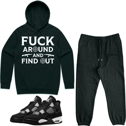 White Thunder 4s Sneaker Outfit - Hoodie & Jogger Sweat Suit - FAK47