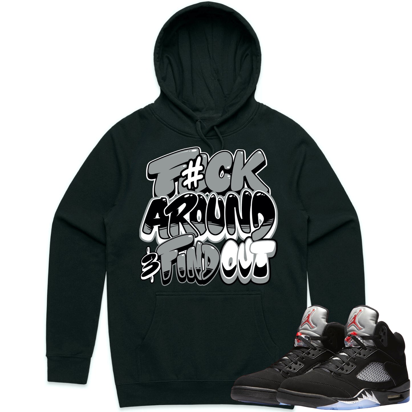 Black Metallic 5s Hoodie to Match - Jordan 5 Sneaker Tees - Oreo F#ck