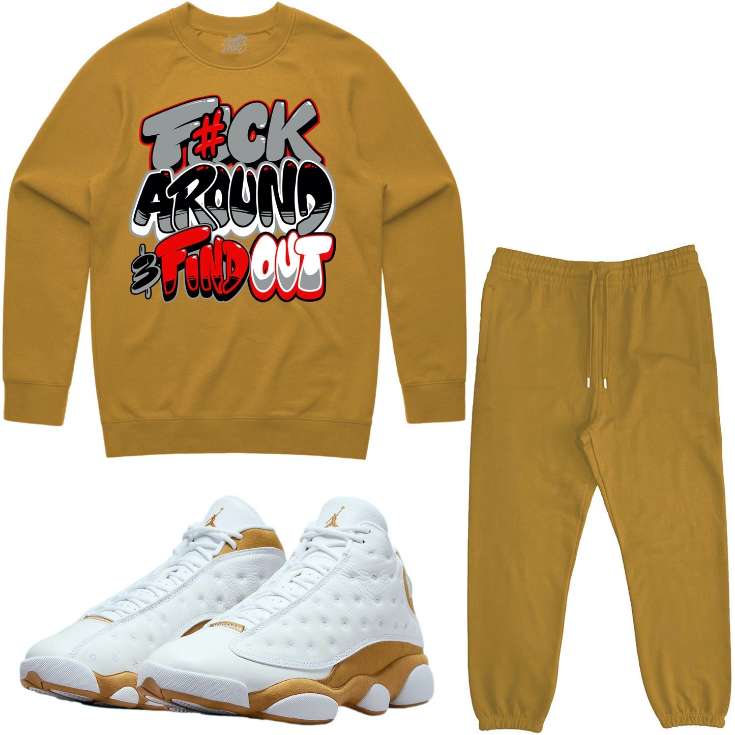 Wheat 13s Sneaker Outfit - Sweater & Jogger Sweat Suit - F#ck