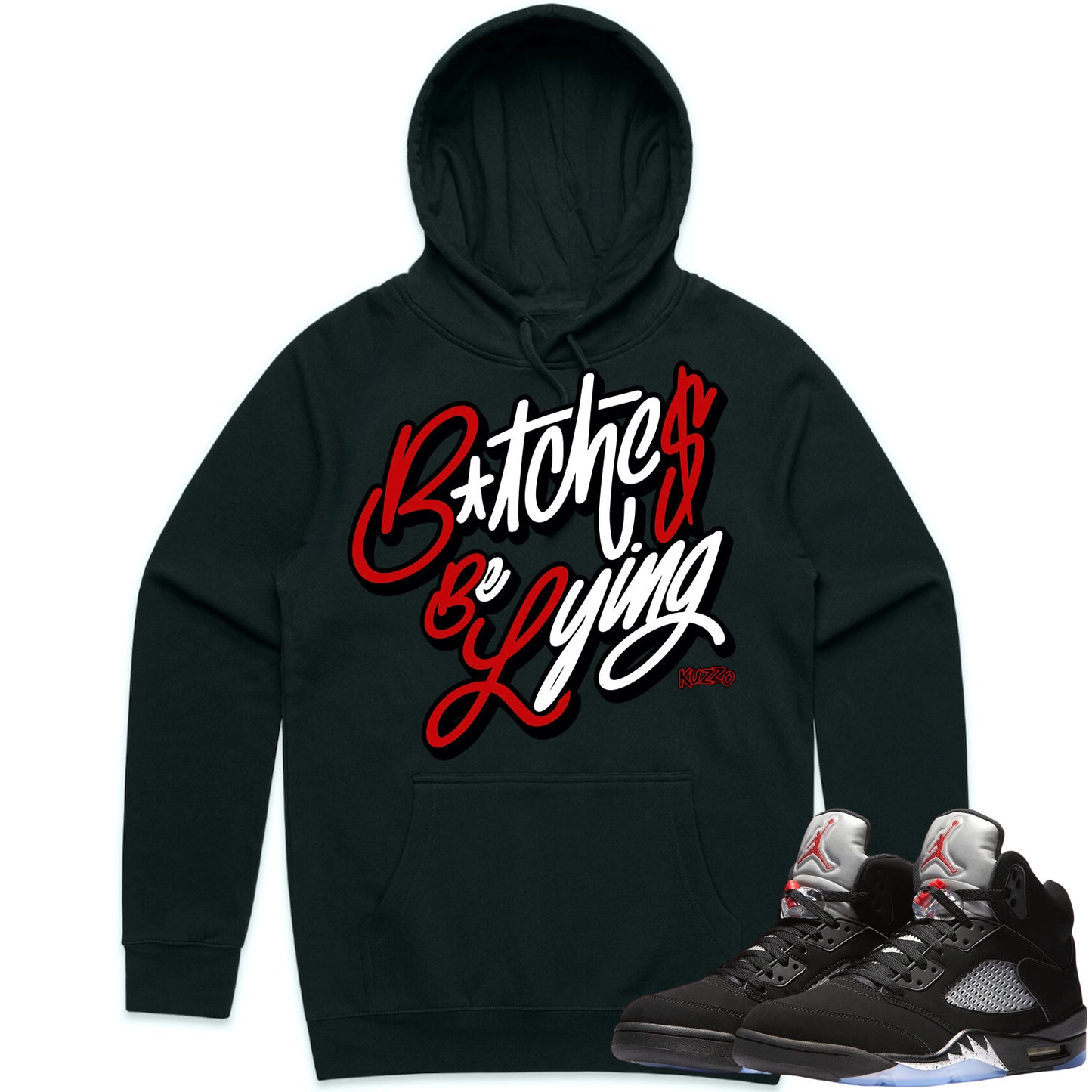 Black Metallic 5s Hoodie to Match - Jordan 5 Sneaker Tees - BBL