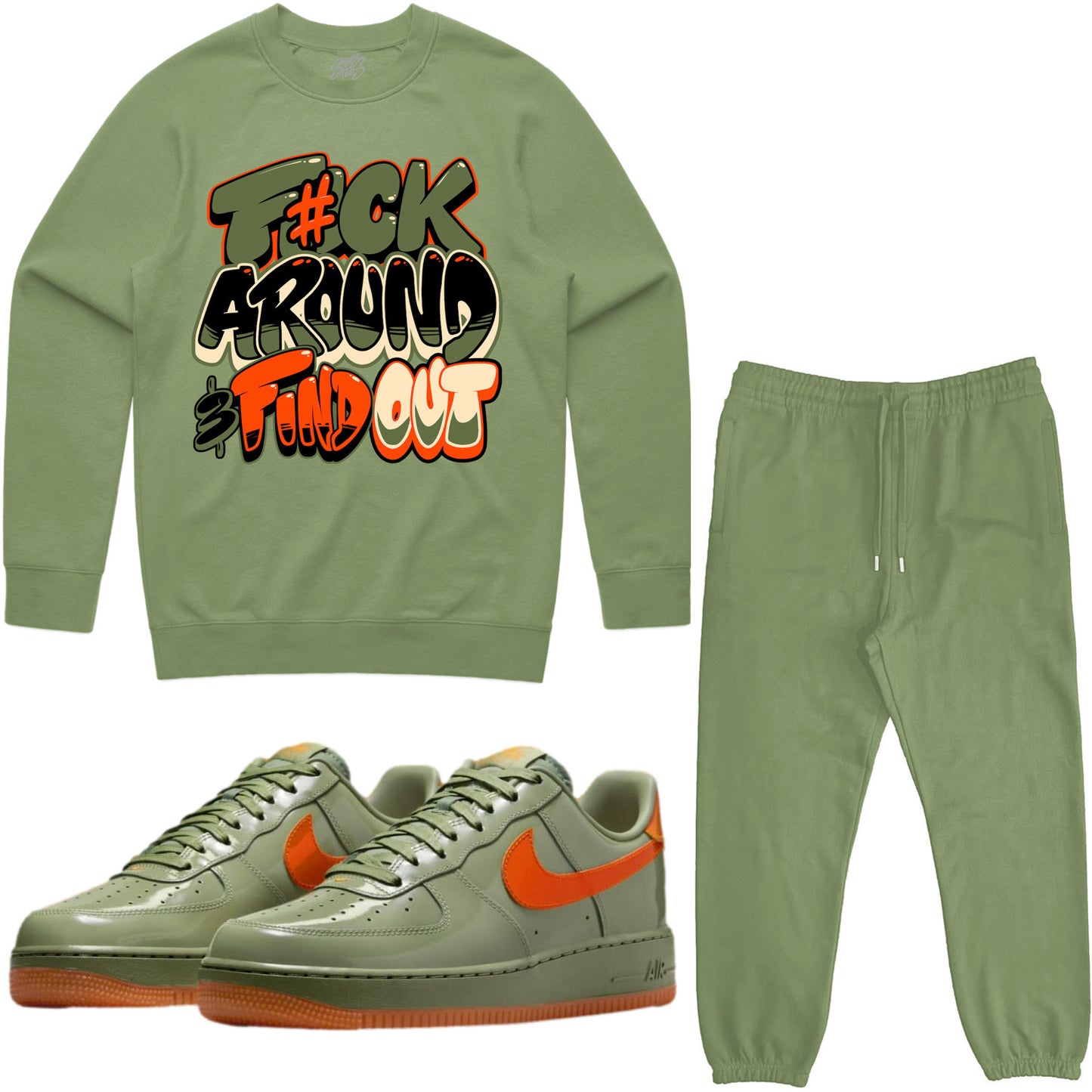 Air Force One Wet Putty Sneaker Outfit - Sweater & Jogger Sweat Suit - F#ck