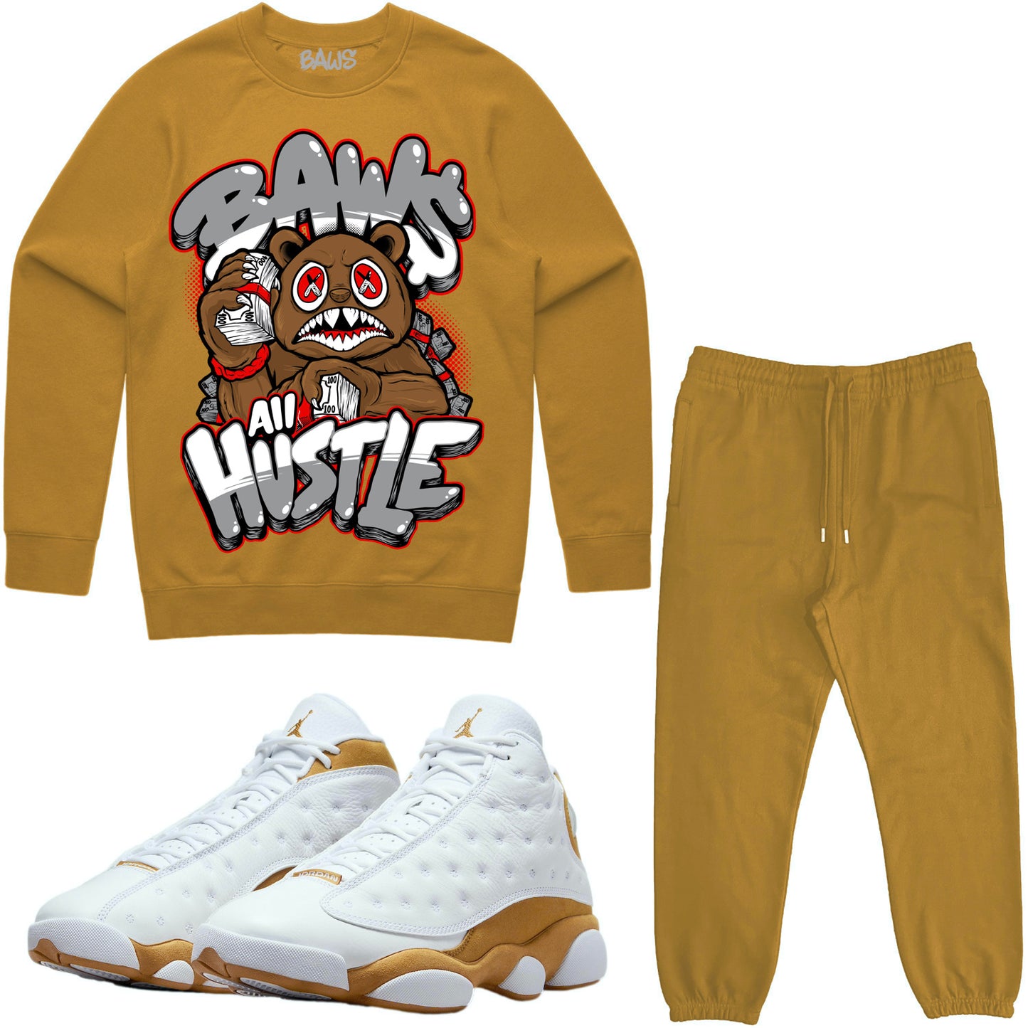 Wheat 13s Sneaker Outfit - Sweater & Jogger Sweat Suit - Hustle Baws