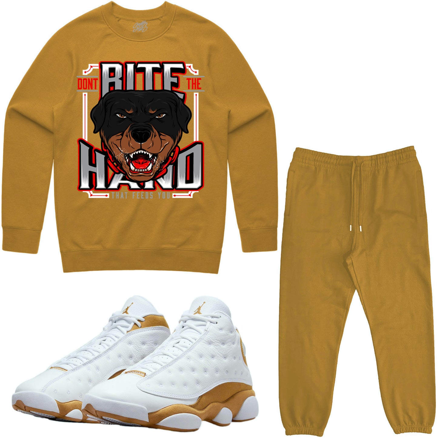 Wheat 13s Sneaker Outfit - Sweater & Jogger Sweat Suit - Dont Bite