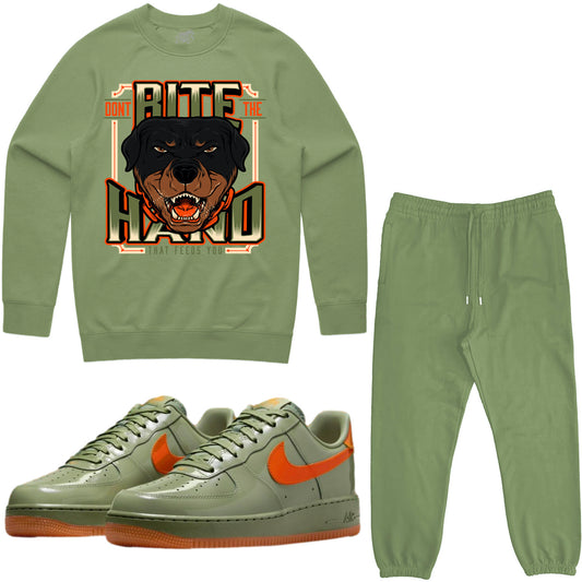 Air Force One Wet Putty Sneaker Outfit - Sweater & Jogger Sweat Suit - Dont Bite