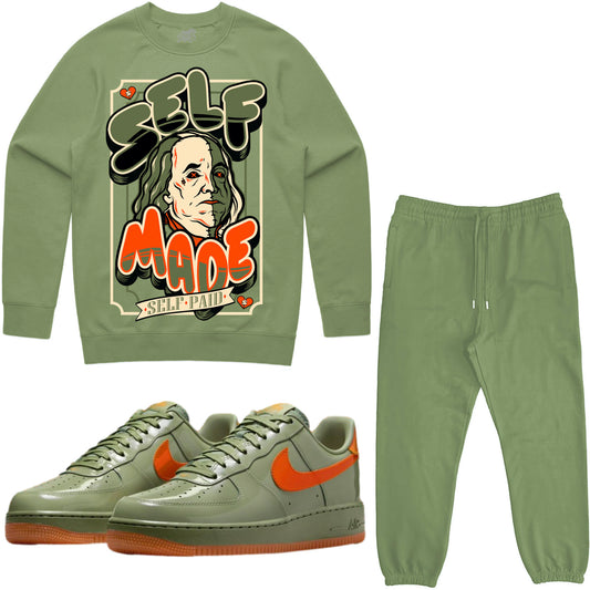 Air Force One Wet Putty Sneaker Outfit - Sweater & Jogger Sweat Suit - Self Made