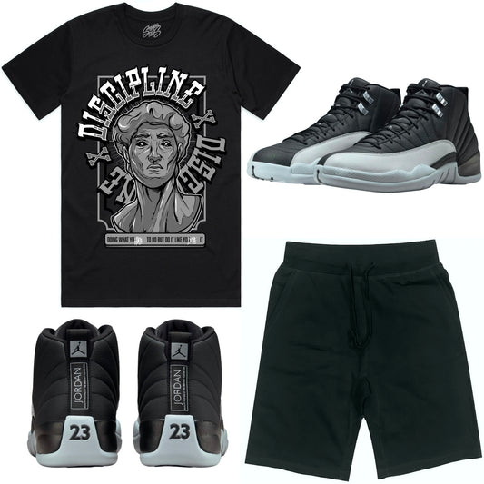 Wolf Grey 12s Sneaker Outfit - Jordan 12 Baron Matching Shirt and Shorts - Discipline