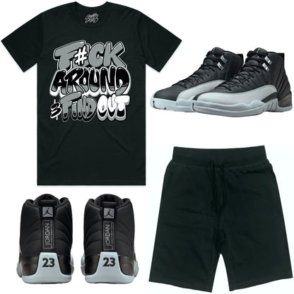 Wolf Grey 12s Sneaker Outfit - Jordan 12 Baron Matching Shirt and Shorts - F#ck