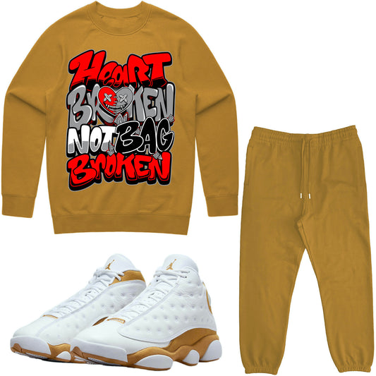 Wheat 13s Sneaker Outfit - Sweater & Jogger Sweat Suit - Heart Broken Baws