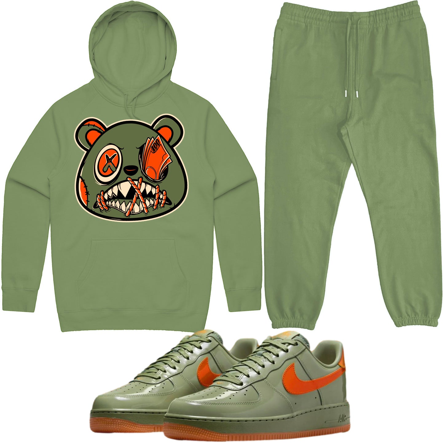 Air Force One Wet Putty Sneaker Outfit - Hoodie & Jogger Sweat Suit - Money Talks Baws